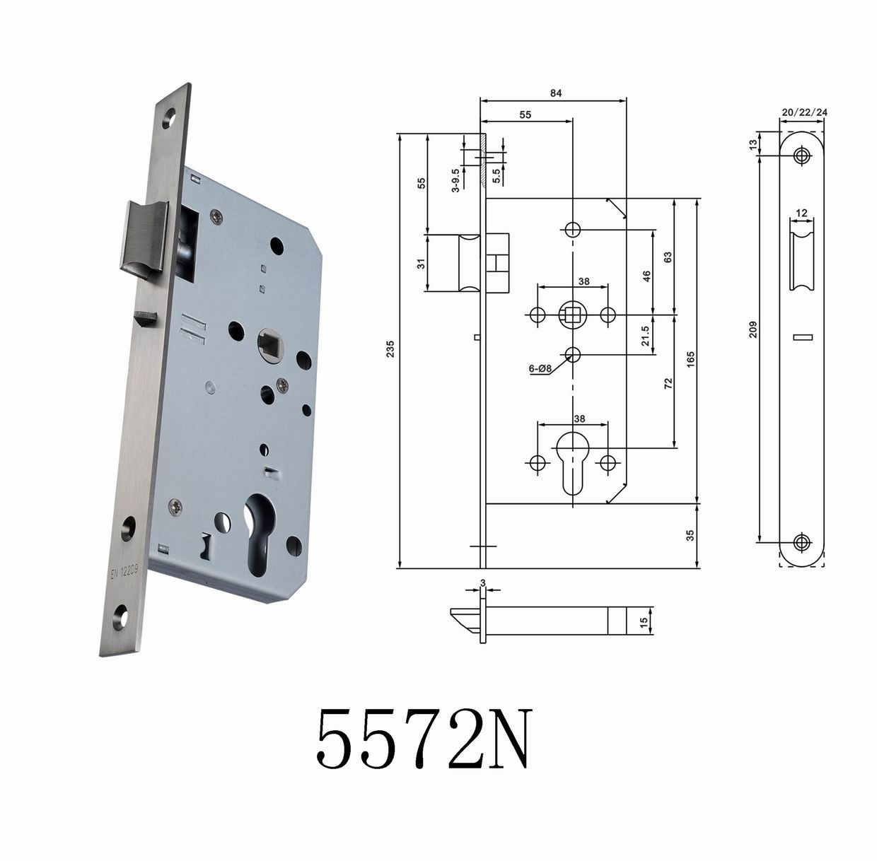 warehouse Application stainless steel 304 mortise door lock body