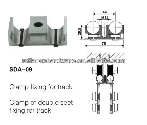 Stainless steel glass to glass fitting Glass door fixing clamp for double hanging track